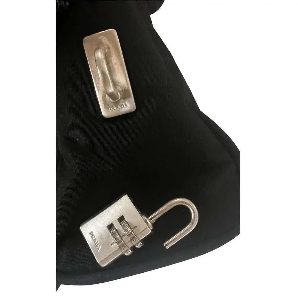 Prada Sport Black Tessuto Nylon Satchel Bag Italy w/ Padlock & Key